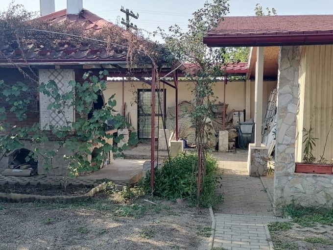 Vilă de închiriat cartier Ștrand Sibiu – vedere exterioară cu curte și filigrană