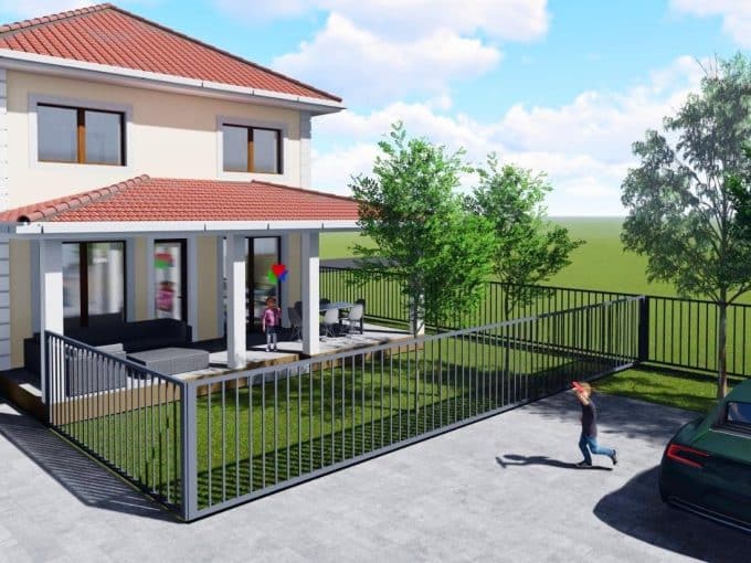 Casă individuală de vânzare Șelimbăr Sibiu exterior finisat cu locuri de parcare pavate